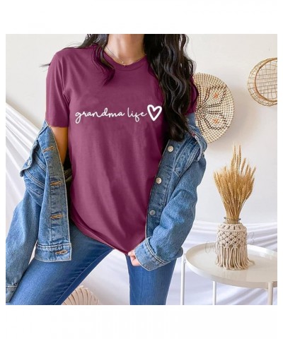 Grandma Shirt Women Casual Grandma Life Heart Printed T-Shirt Funny for Grandma Purple $12.47 T-Shirts