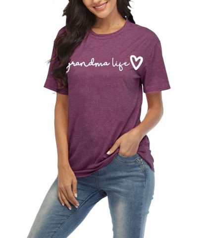 Grandma Shirt Women Casual Grandma Life Heart Printed T-Shirt Funny for Grandma Purple $12.47 T-Shirts