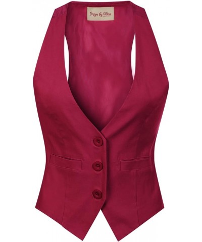 Women's Dressy Casual Versatile Racerback Vest Three Button Tuxedo Suit Waistcoat Burgundy $16.93 Vests