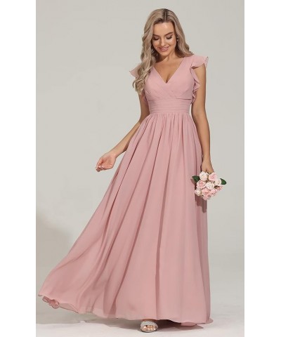 V Neck Bridesmaid Dresses for Women Long Pleats Chiffon Ruffles Sleeve Formal Evening Wedding Guest Dresses Mint $35.50 Dresses