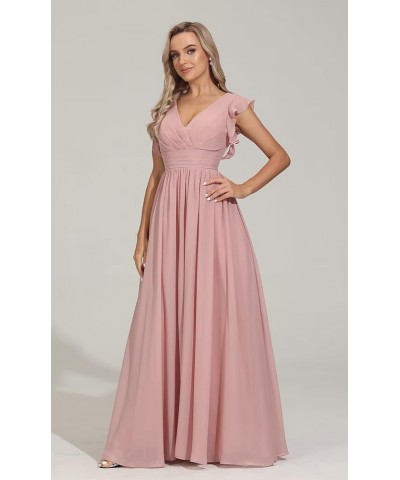 V Neck Bridesmaid Dresses for Women Long Pleats Chiffon Ruffles Sleeve Formal Evening Wedding Guest Dresses Mint $35.50 Dresses