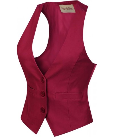 Women's Dressy Casual Versatile Racerback Vest Three Button Tuxedo Suit Waistcoat Burgundy $16.93 Vests