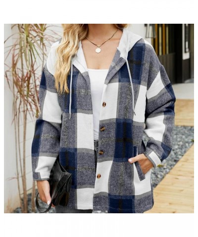 Womens Soft Comfy Flannel Plaid Shacket Casual Button up Long Sleeve Jackets Winter Shirts Clothes with Pockets A11 Dark Blue...