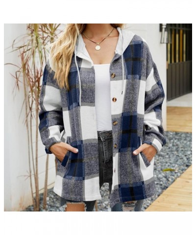 Womens Soft Comfy Flannel Plaid Shacket Casual Button up Long Sleeve Jackets Winter Shirts Clothes with Pockets A11 Dark Blue...