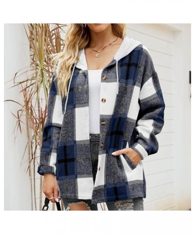 Womens Soft Comfy Flannel Plaid Shacket Casual Button up Long Sleeve Jackets Winter Shirts Clothes with Pockets A11 Dark Blue...