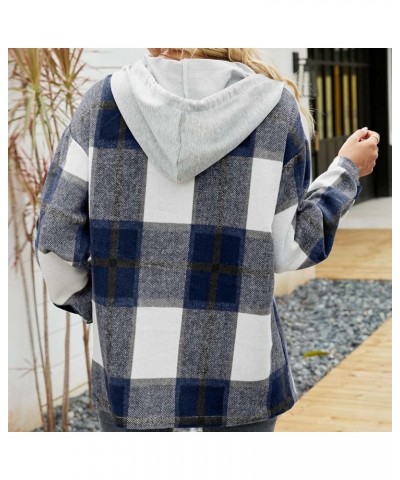 Womens Soft Comfy Flannel Plaid Shacket Casual Button up Long Sleeve Jackets Winter Shirts Clothes with Pockets A11 Dark Blue...