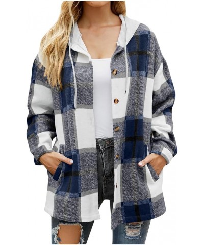 Womens Soft Comfy Flannel Plaid Shacket Casual Button up Long Sleeve Jackets Winter Shirts Clothes with Pockets A11 Dark Blue...