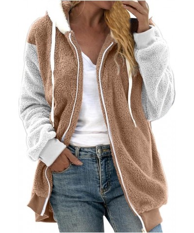 Winter Coats for Women 2023 Casual Plus Size Fleece Jacket Color Block Zip Up Sweater Hoodies Coat Outwear with Pockets 06-kh...