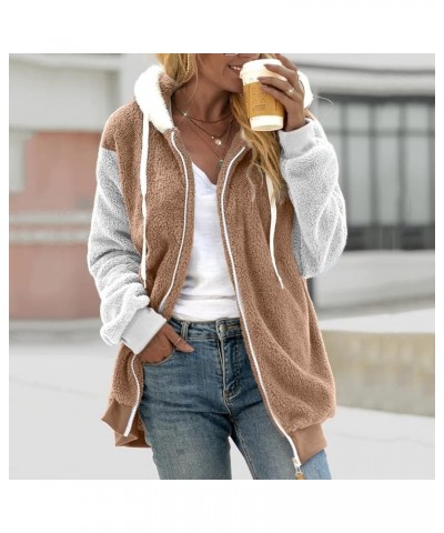 Winter Coats for Women 2023 Casual Plus Size Fleece Jacket Color Block Zip Up Sweater Hoodies Coat Outwear with Pockets 06-kh...