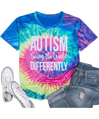 Autism Awareness Shirt Women Autism Seeing The World Differently T-Shirt Casual Bleached Inspirational Tee Tops Multicoloured...