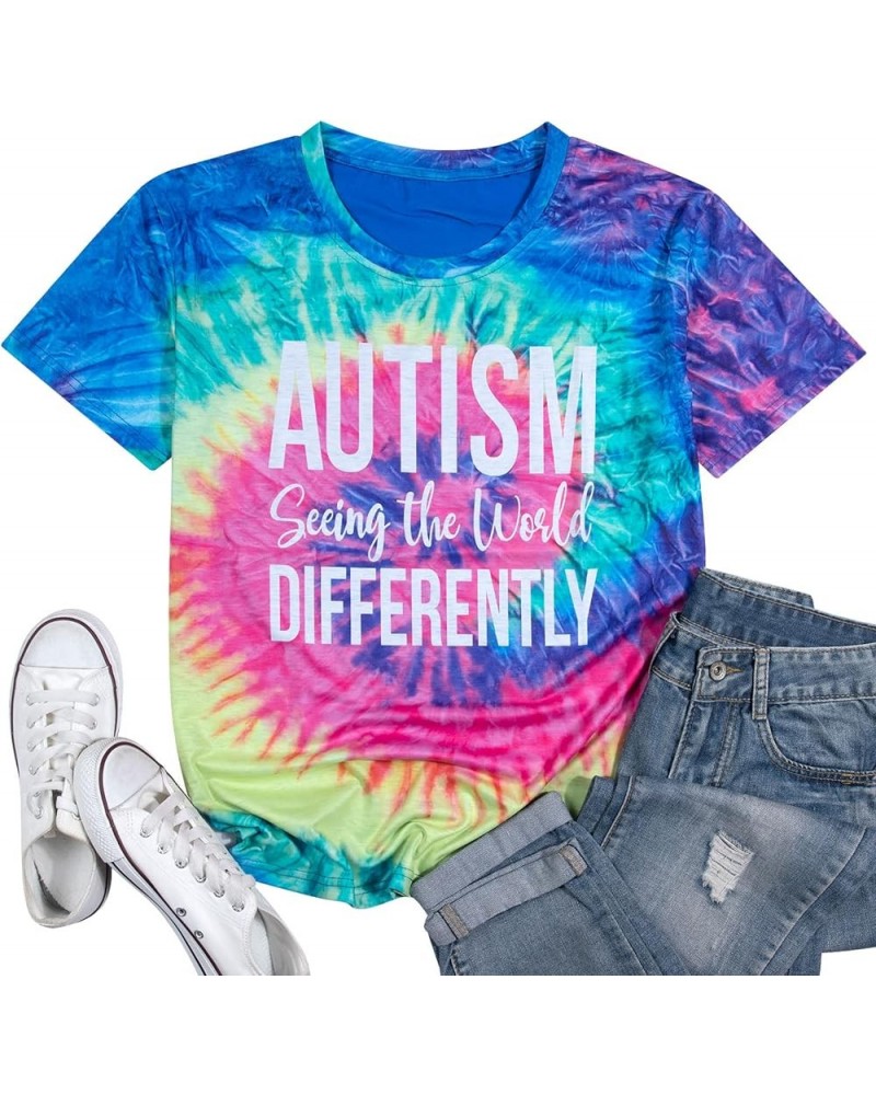 Autism Awareness Shirt Women Autism Seeing The World Differently T-Shirt Casual Bleached Inspirational Tee Tops Multicoloured...