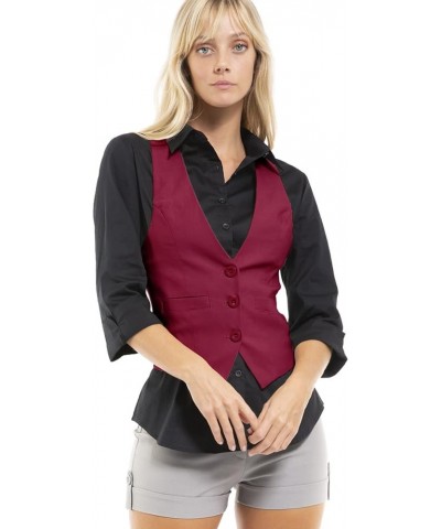 Women's Dressy Casual Versatile Racerback Vest Three Button Tuxedo Suit Waistcoat Burgundy $16.93 Vests