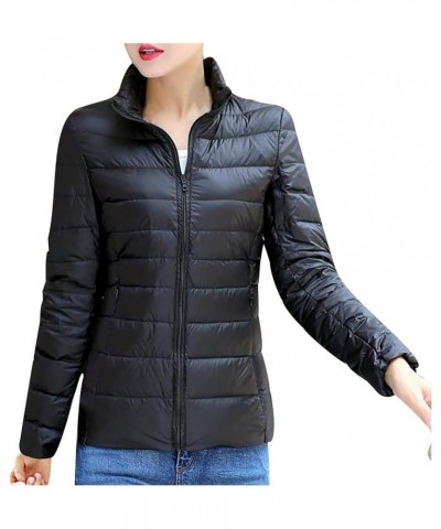 Winter Coats for Women Solid Packable Puffer Down Jackets Warm Parkas Stand Collar Long Sleeve Outwear with Pockets Black $8....