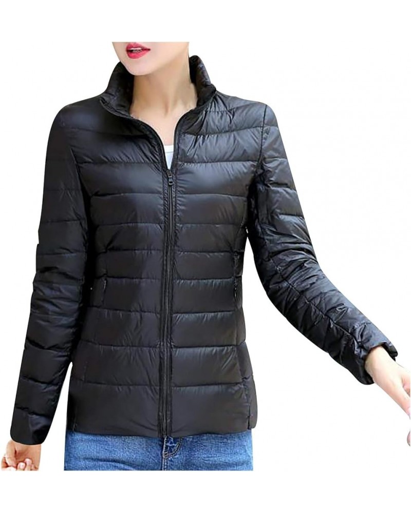 Winter Coats for Women Solid Packable Puffer Down Jackets Warm Parkas Stand Collar Long Sleeve Outwear with Pockets Black $8....