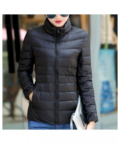 Winter Coats for Women Solid Packable Puffer Down Jackets Warm Parkas Stand Collar Long Sleeve Outwear with Pockets Black $8....