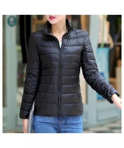 Winter Coats for Women Solid Packable Puffer Down Jackets Warm Parkas Stand Collar Long Sleeve Outwear with Pockets Black $8....