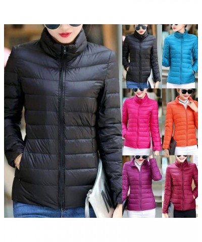 Winter Coats for Women Solid Packable Puffer Down Jackets Warm Parkas Stand Collar Long Sleeve Outwear with Pockets Black $8....