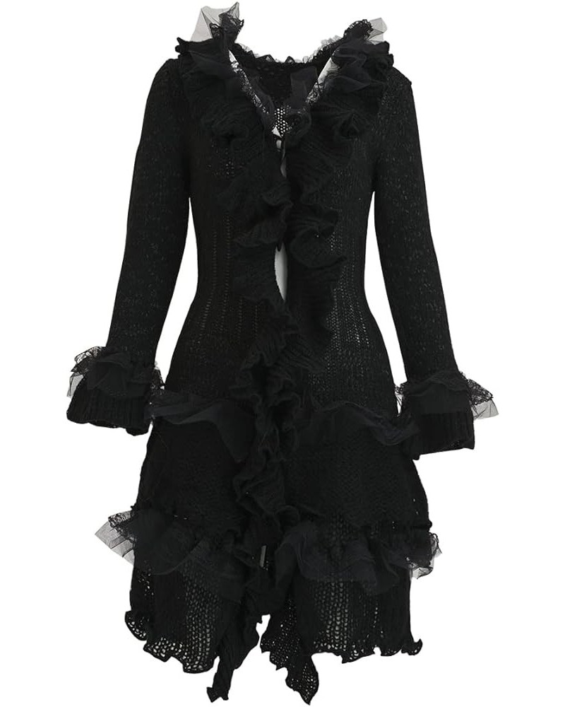 Womens Vintage V Neck Ruffled Asymmetric Cardigan Sweater Outwear Coat Black $22.08 Sweaters