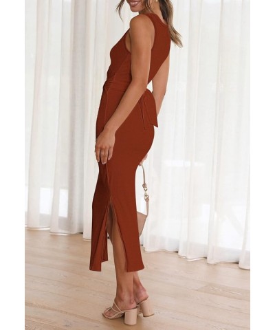 Women's Summer Bodycon Dresses Casual Crew Neck Side Slit Sleeveless Ribbed Cut Out Tank Top Long Dress Brown $23.72 Dresses