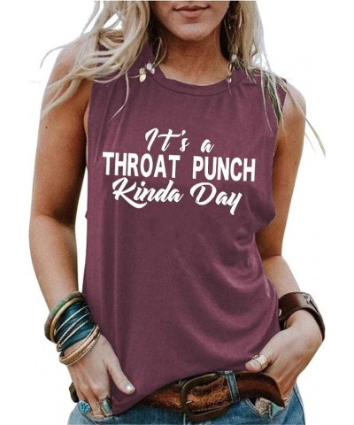 It's a Throat Punch Kinda Day Tank Tops Women Letter Printed Funny Shirts Casual Sleeveless Summer Vest Fuchsia $11.01 Tanks