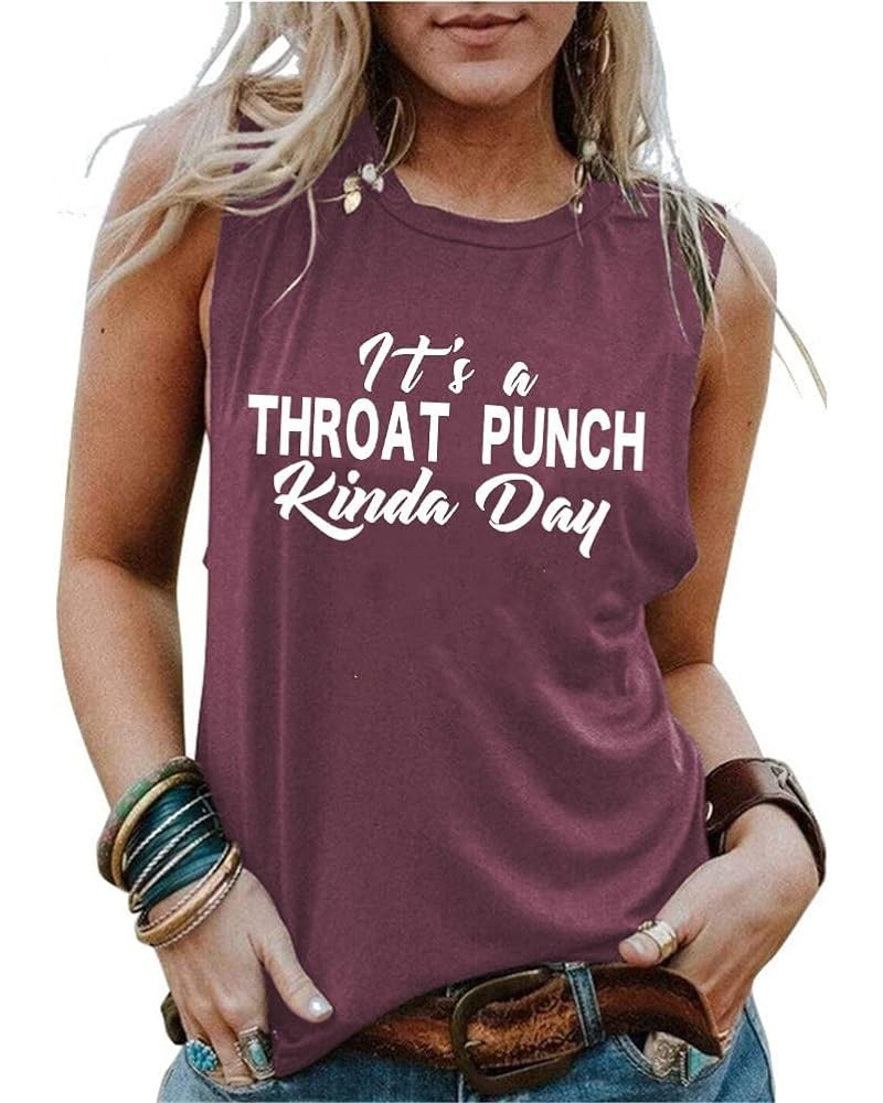 It's a Throat Punch Kinda Day Tank Tops Women Letter Printed Funny Shirts Casual Sleeveless Summer Vest Fuchsia $11.01 Tanks