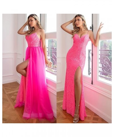 Sexy Mermaid Sequin Prom Dresses with Slit V Neck Formal Dresses Spaghetti Party Gowns with Detachable Train WZY69 Gold $37.4...