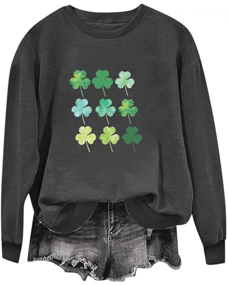 St Patricks Day Shirt Women Long Sleeve Crew Neck Sweatshirts Irish Shamrock Heart Print Lucky Tees Shirts Pullover I Dark Gr...