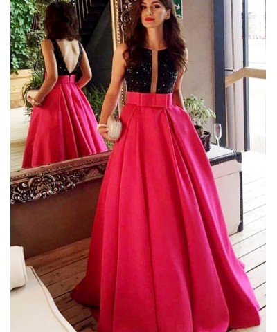 Women's Satin Evening Dresses With Sash Formal Gown With Rhinestone Royal Blue $35.34 Dresses