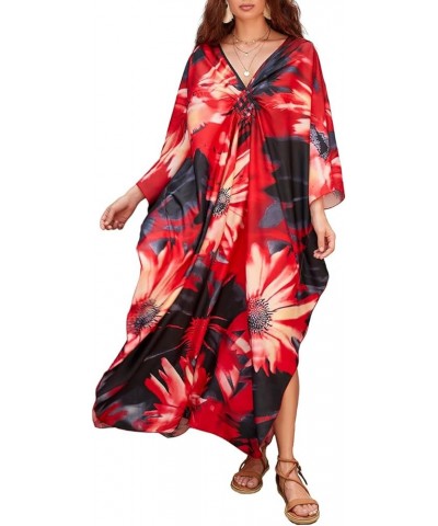 V Neck Summer Dresses for Women Plus Size Dresses Casual Batwing Sleeve Maxi Bohemian Dress Floral Print $14.28 Dresses