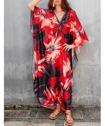 V Neck Summer Dresses for Women Plus Size Dresses Casual Batwing Sleeve Maxi Bohemian Dress Floral Print $14.28 Dresses