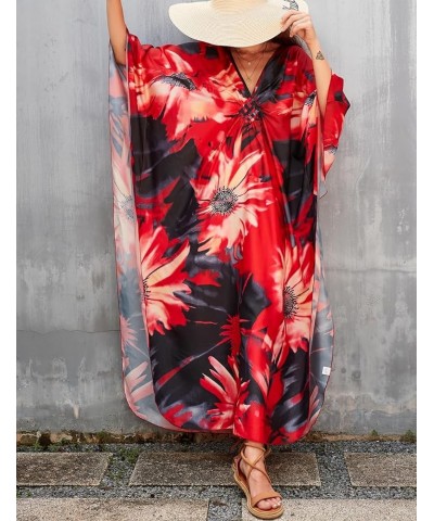 V Neck Summer Dresses for Women Plus Size Dresses Casual Batwing Sleeve Maxi Bohemian Dress Floral Print $14.28 Dresses