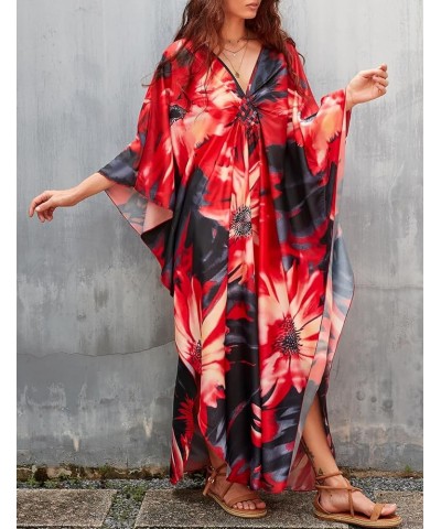 V Neck Summer Dresses for Women Plus Size Dresses Casual Batwing Sleeve Maxi Bohemian Dress Floral Print $14.28 Dresses