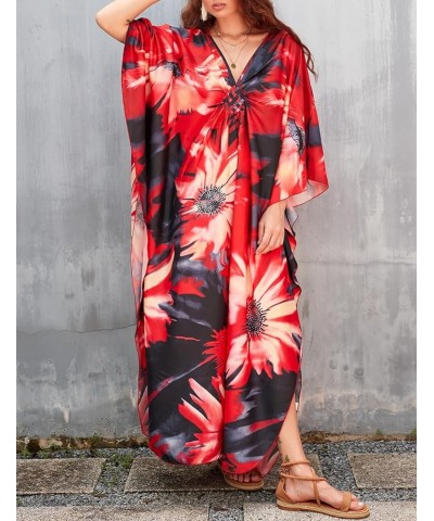 V Neck Summer Dresses for Women Plus Size Dresses Casual Batwing Sleeve Maxi Bohemian Dress Floral Print $14.28 Dresses