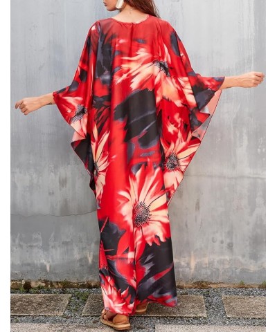 V Neck Summer Dresses for Women Plus Size Dresses Casual Batwing Sleeve Maxi Bohemian Dress Floral Print $14.28 Dresses