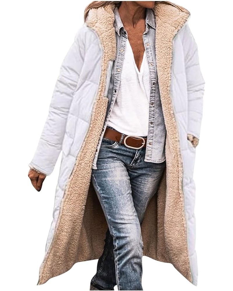 Womens Sherpa Puffer Jackets Zip Up Long Parka Quilted Lightweight Down Coat Fleece Lined Outdoor Anorak Hood White $25.81 Ja...