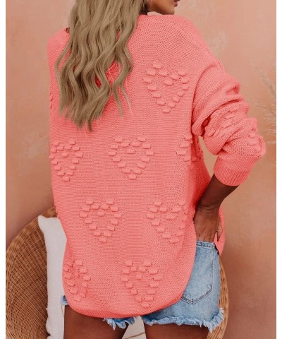 Womens Cute Heart Love Print Valentine Sweater Tops Oversized Crew Neck Dot Ball Loose Knitted Jumper Pullover Dark Pink $24....