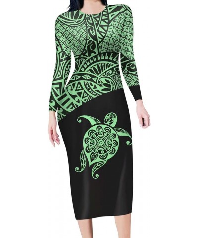 Women Sexy Long Tops Round Neck Dress Polynesian T-Shirt Pencil Dress Tonga Turtle $11.04 Dresses