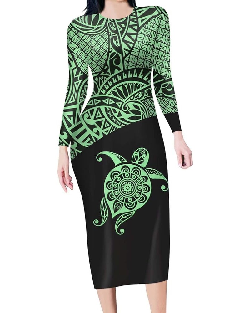 Women Sexy Long Tops Round Neck Dress Polynesian T-Shirt Pencil Dress Tonga Turtle $11.04 Dresses