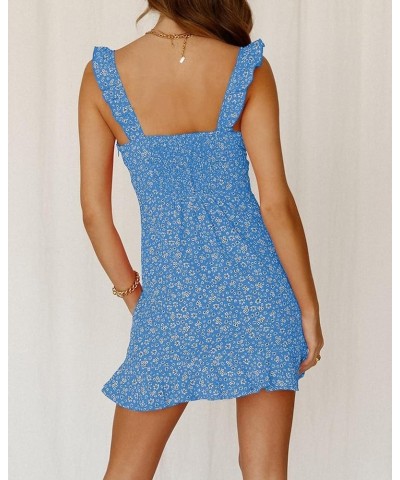 Women Floral Mini Dress Sexy V Neck Ruffle Flutter Sleeve Polka Dot Summer Dresses C-blue $21.49 Dresses