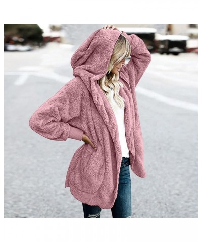 Women 2023 Fall Winter Fleece Jackets Oversized Long Sleeve Open Front Hooded Sherpa Cardigan Warm Fuzzy Coat Outwear G15-pin...