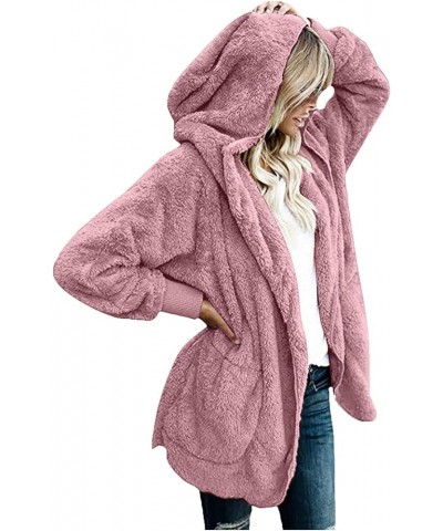 Women 2023 Fall Winter Fleece Jackets Oversized Long Sleeve Open Front Hooded Sherpa Cardigan Warm Fuzzy Coat Outwear G15-pin...