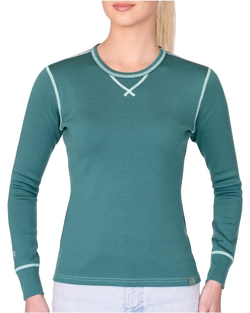 Womens Base Layer 100% Merino Wool Heavyweight 400g Thermal Shirt for Women Teal $41.80 Activewear