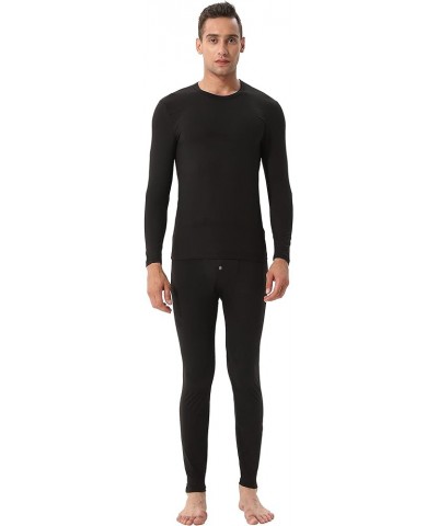 Men's Fleece Lined Long Thermal Underwear Set Two-Pieces Midweight Warm Baselyer for Men Men Black-men $11.99 Activewear