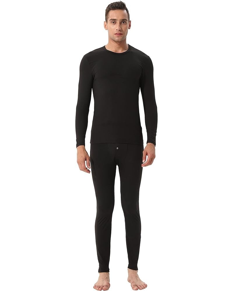 Men's Fleece Lined Long Thermal Underwear Set Two-Pieces Midweight Warm Baselyer for Men Men Black-men $11.99 Activewear