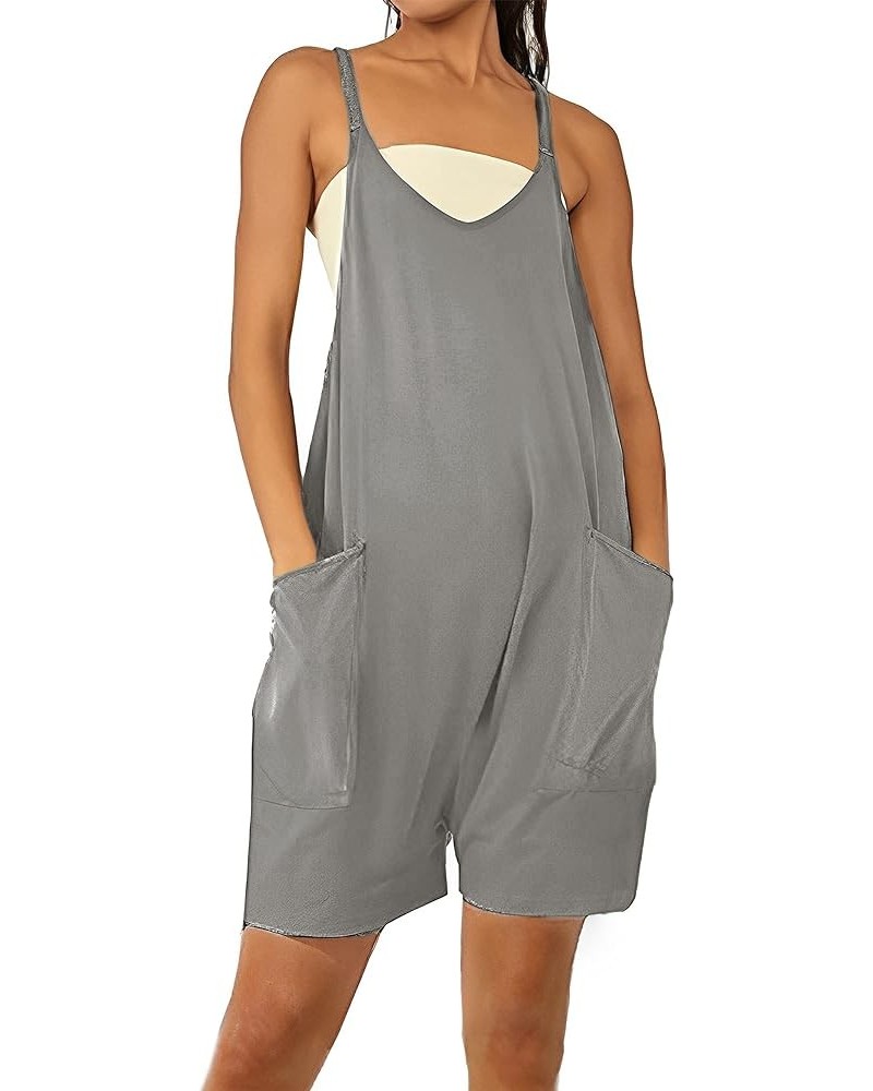 Women's Short Rompers Casual Overall Adjustable Spaghetti Strap Jumpsuit with Pockets Lightgrey $11.47 Rompers