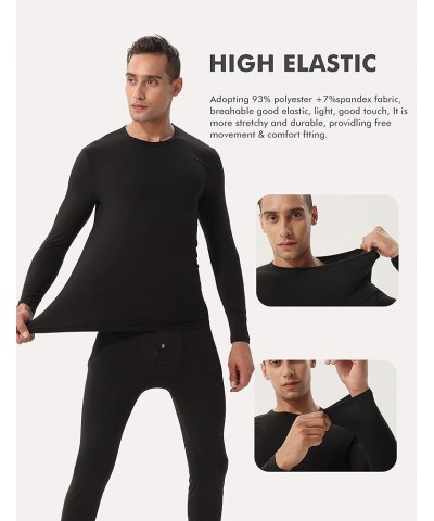 Men's Fleece Lined Long Thermal Underwear Set Two-Pieces Midweight Warm Baselyer for Men Men Black-men $11.99 Activewear