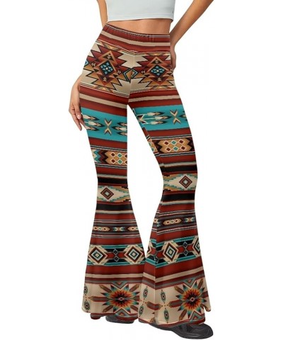 Women's Flare Yoga Pants V Crossover High Waist Bootcut Yoga Leggings Stretchy Flare Casual Gym Leggings Brown Aztec Tribal $...