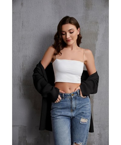 Women Casual Long Sleeve Open Front Button Down Rib Cardigan Collared Relaxed Fitted Knitted Sweater Tops Black $18.00 Sweaters