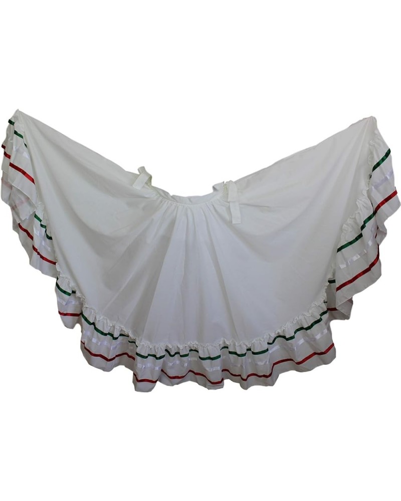 Folkloric Mexican, Flamenco, Bomba y Plena and Belly Dance Skirts for Women and Girls (Choose Size and Color) White Tricolor ...