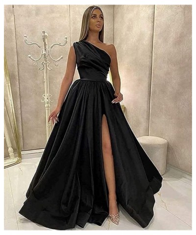 One Shoulder Prom Dresses Long Slit Satin A Line Evening Formal Gowns for Women Peacock $40.27 Dresses